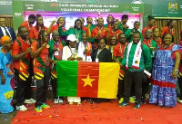 Les Lionnes indomptables célèbrent leur médaille de bronze après leur victoire contre le Rwanda
