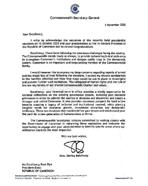 Felicitations Paul Biya 