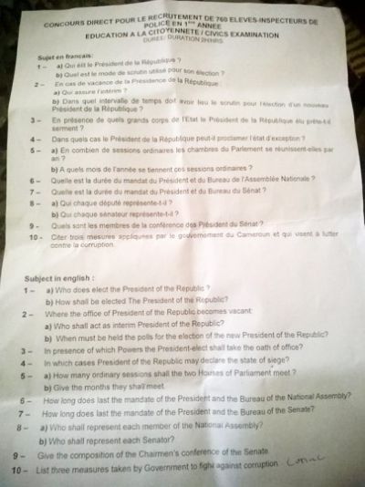 Police Recruitment Exam: Anglophones programmed to fail